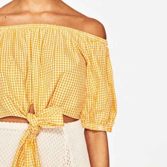 Zara Tops - Zara Yellow Gingham Tie Front Crop Top